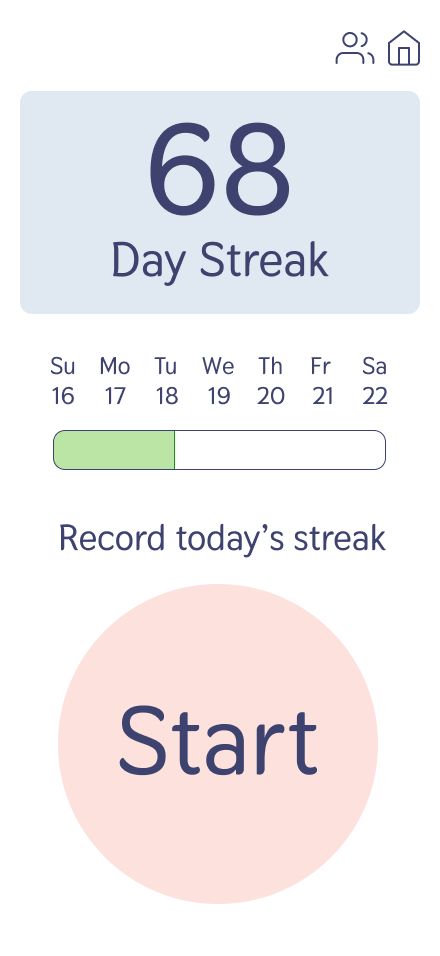 Finch daily streak start screen with 68-day counter and Start button