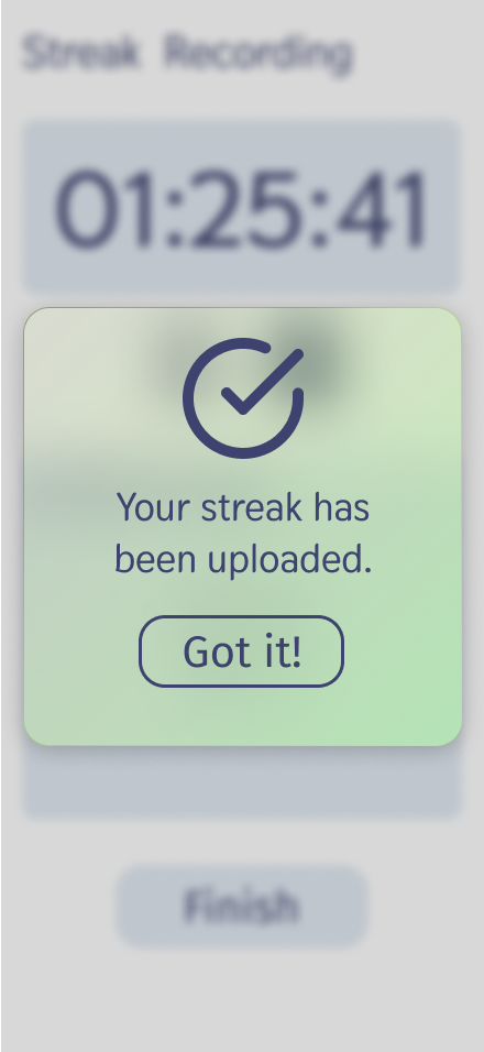 Finch streak upload confirmation with success message