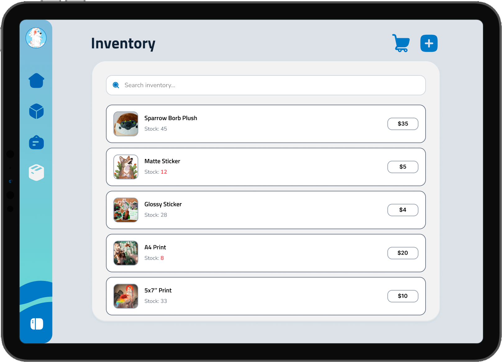 Vendor Flow inventory — track stock, price, and low-stock alerts