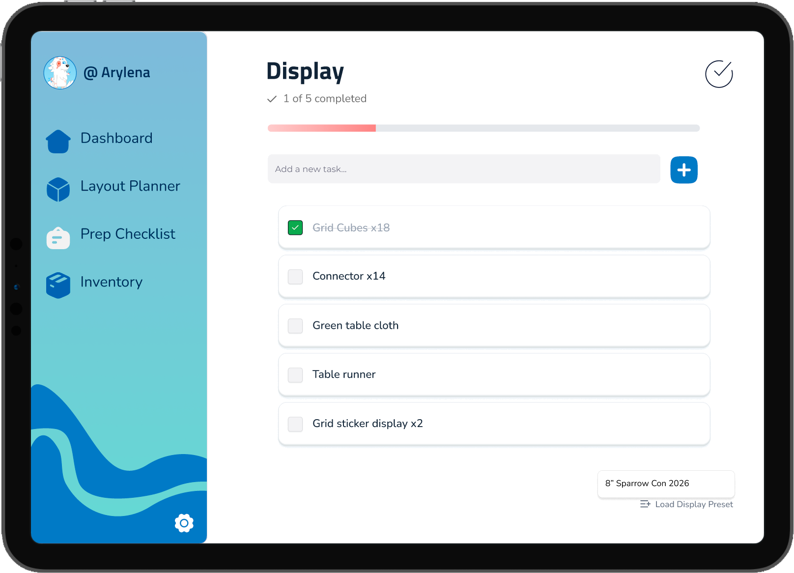 Vendor Flow packing checklist — display section with smart imports from layout planner