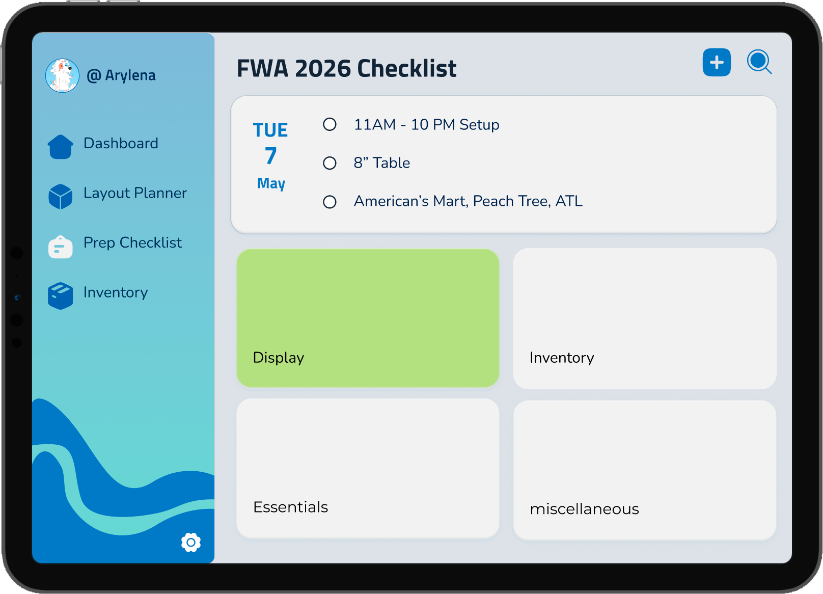 Vendor Flow packing checklist prototype screen